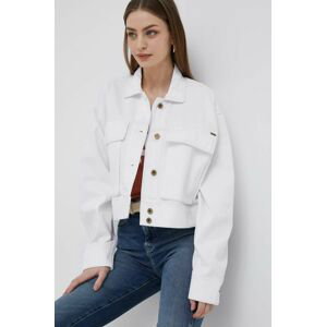 Rifľová bunda Pepe Jeans Frankie dámska, biela farba, prechodná, oversize