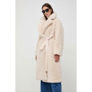Obojstranný kabát Elisabetta Franchi dámsky, béžová farba, prechodný, bez zapínania