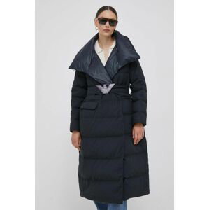 Páperová obojstranná bunda Emporio Armani dámska, tmavomodrá farba, zimná