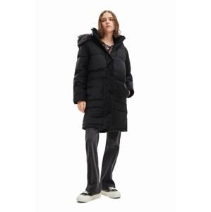 Kabát Desigual 23WWEW98 WOMAN WOVEN PADDED LONG OVERCOA dámsky, čierna farba, zimná