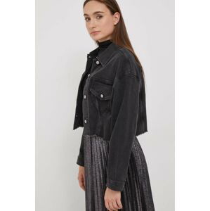Rifľová bunda Sisley dámska, čierna farba, prechodná, oversize
