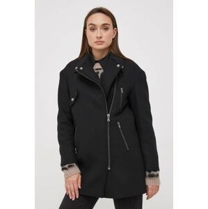 Kabát s prímesou vlny Sisley čierna farba, prechodný, oversize