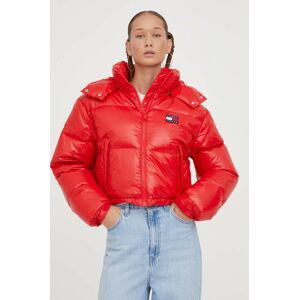 Páperová bunda Tommy Jeans dámska, červená farba, zimná