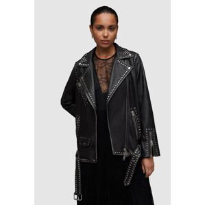 Kožená bunda AllSaints Billie dámska, čierna farba, prechodná