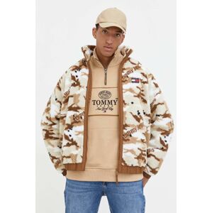 Bunda Tommy Jeans pánska, hnedá farba, prechodná