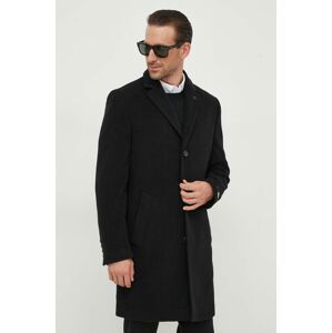 Vlnený kabát Karl Lagerfeld čierna farba, prechodný
