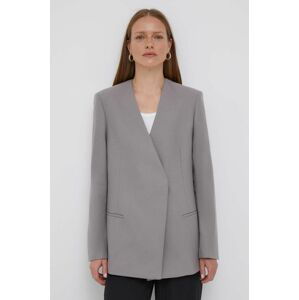 Vlnená bunda Calvin Klein šedá farba, oversize, jednofarebná