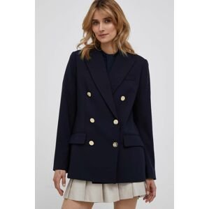 Vlnená bunda Lauren Ralph Lauren tmavomodrá farba, dvojradová, jednofarebná