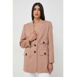 Vlnená bunda Pinko béžová farba, jednoradová, jednofarebná