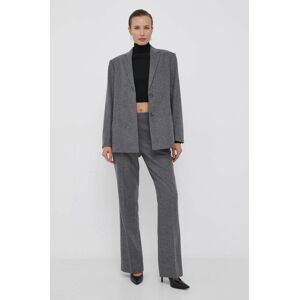 Vlnená bunda Calvin Klein šedá farba, jednoradová, jednofarebná
