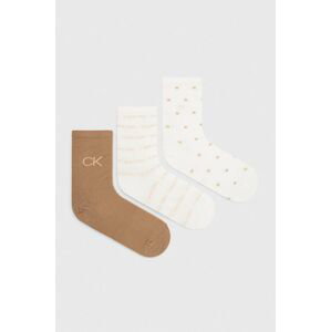 Ponožky Calvin Klein 3-pak dámske, béžová farba