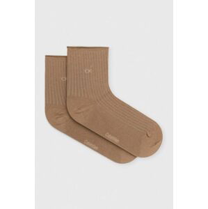 Ponožky Calvin Klein 2-pak dámske, hnedá farba