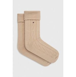 Ponožky s prímesou vlny Tommy Hilfiger béžová farba