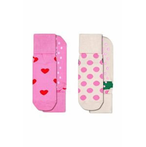 Detské ponožky Happy Socks Antislip Heart & Big Dot 2-pak ružová farba