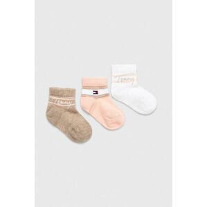 Ponožky pre bábätká Tommy Hilfiger 3-pak ružová farba