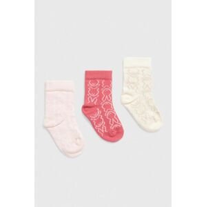 Detské ponožky United Colors of Benetton 3-pak ružová farba