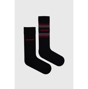 Ponožky HUGO 2-pak pánske, tmavomodrá farba