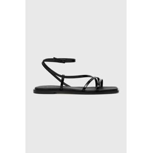 Kožené sandále Calvin Klein SQUARED SANDAL dámske, čierna farba, HW0HW01603