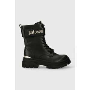 Členkové topánky Just Cavalli dámske, čierna farba, na plochom podpätku, 75RA3S80 ZS984 899