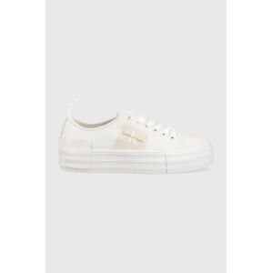 Tenisky Calvin Klein Jeans BOLD VULC FLATF LACE dámske, biela farba, YW0YW01039