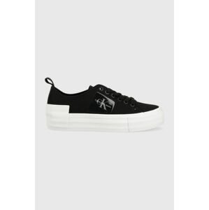 Tenisky Calvin Klein Jeans BOLD VULC FLATF LACE dámske, čierna farba, YW0YW01039