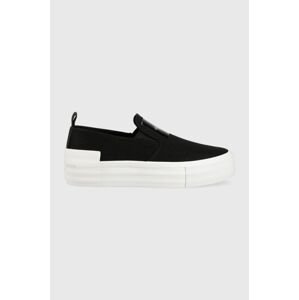 Tenisky Calvin Klein Jeans BOLD VULC FLATF SLIP dámske, čierna farba, YW0YW01040