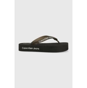 Žabky Calvin Klein Jeans BEACH SANDAL FLATFOR dámske, čierna farba, na platforme, YW0YW01092