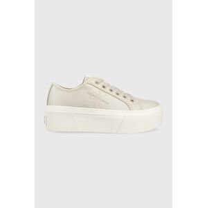 Tenisky Calvin Klein Jeans CUPSOLE FLATFORM NY béžová farba, YW0YW01221