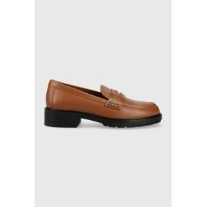 Kožené mokasíny Tommy Hilfiger TH ICONIC LOAFER dámske, hnedá farba, na plochom podpätku, FW0FW07412