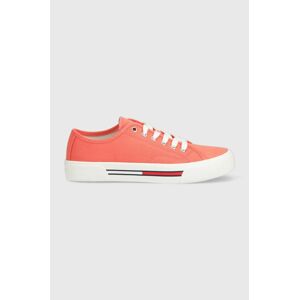 Tenisky Tommy Jeans TJW LOW CUT CANVAS dámske, oranžová farba, EN0EN02359