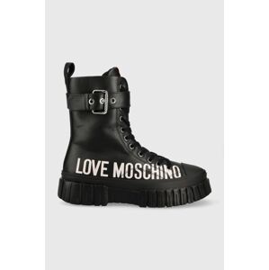 Kožené členkové topánky Love Moschino dámske, čierna farba, na plochom podpätku, JA15695G1HIA0000