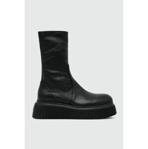 Kožené členkové topánky AGL MILAGROS STRETCH dámske, čierna farba, na platforme, D751559PGK06891013