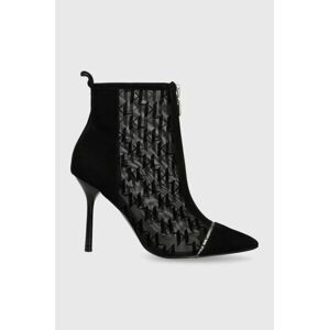 Členkové topánky Karl Lagerfeld SARABANDE dámske, čierna farba, na vysokom podpätku, KL30951F