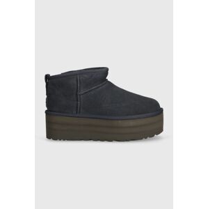 Semišové snehule UGG Classic Ultra Mini Platform tmavomodrá farba, 1135092