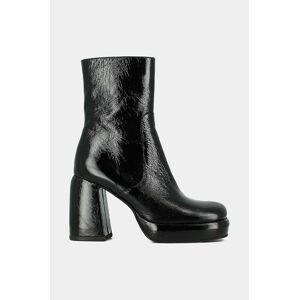 Kožené členkové topánky Jonak DENA CUIR BRILLANT dámske, čierna farba, na podpätku, 3300205