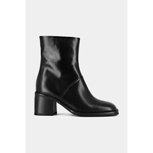 Kožené členkové topánky Jonak DIOUMA CUIR dámske, čierna farba, na podpätku, 3300216