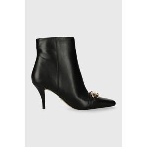 Kožené členkové topánky Guess SILENE dámske, čierna farba, na vysokom podpätku, jemne zateplené, FL8SIL LEA10