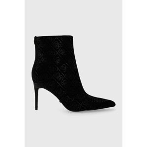 Členkové topánky Guess RICHERN dámske, čierna farba, na vysokom podpätku, FL8RHN FAB10