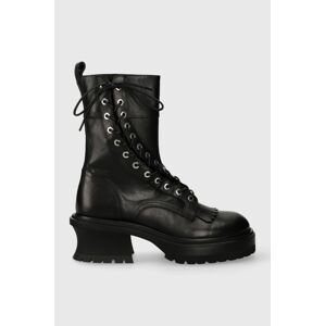 Kožené členkové topánky AGL CARO dámske, čierna farba, na podpätku, D760500PGDESER0000