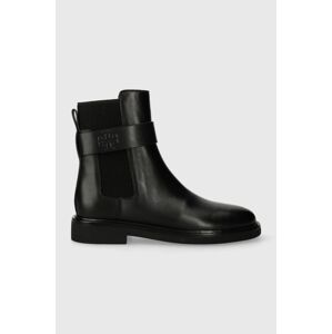 Kožené topánky chelsea Tory Burch DOUBLE T CHELSEA BOOT dámske, čierna farba, na plochom podpätku, 152831-004