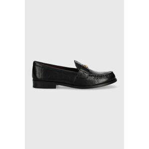 Kožené mokasíny Tory Burch CLASSIC LOAFER dámske, čierna farba, na plochom podpätku, 150907-006