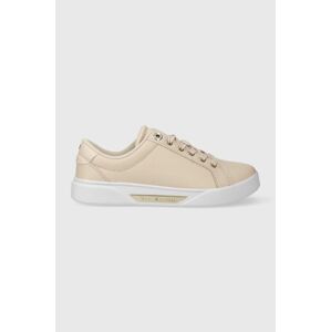 Kožené tenisky Tommy Hilfiger GOLDEN HW COURT SNEAKER béžová farba, FW0FW07560