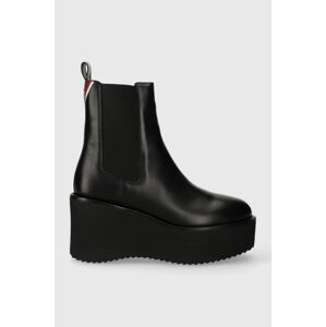 Kožené topánky chelsea Tommy Hilfiger ELEVATED WEDGE BOOTIE dámske, čierna farba, na kline, FW0FW07657