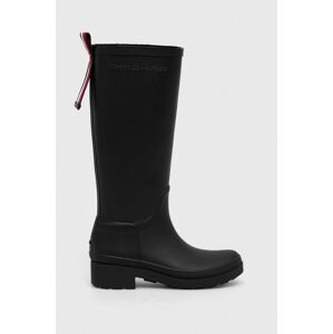 Gumáky Tommy Hilfiger TOMMY RUBBERBOOT dámske, čierna farba, FW0FW07665