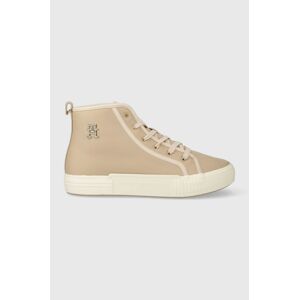 Kožené tenisky Tommy Hilfiger VULC TH LEATHER SNEAKER HI béžová farba, FW0FW07550