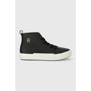 Kožené tenisky Tommy Hilfiger VULC TH LEATHER SNEAKER HI čierna farba, FW0FW07550