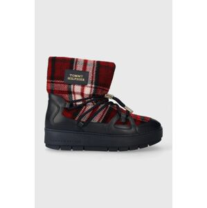 Snehule Tommy Hilfiger TARTAN SNOWBOOT tmavomodrá farba, FW0FW07612