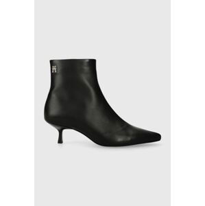 Kožené členkové topánky Tommy Hilfiger POINTY KITTEN HEEL BOOT dámske, čierna farba, na nízkom podpätku, FW0FW07538