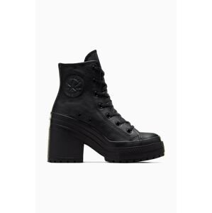 Kožené členkové topánky Converse Chuck 70 De Luxe Heel dámske, čierna farba, na podpätku, A06145C