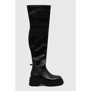 Vysoké čižmy Tommy Jeans TJW OVER THE KNEE BOOTS dámske, čierna farba, na platforme, EN0EN02254